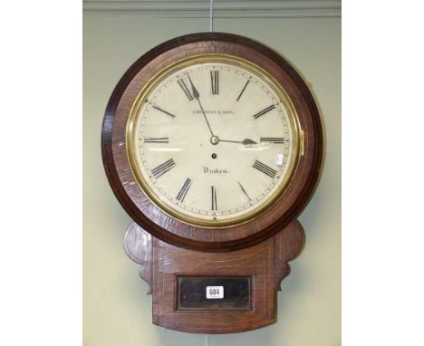 Victorian rosewood cased drop dial fusee wall clock, 11½ inch circular dial signed Cruddas & Son, Durham