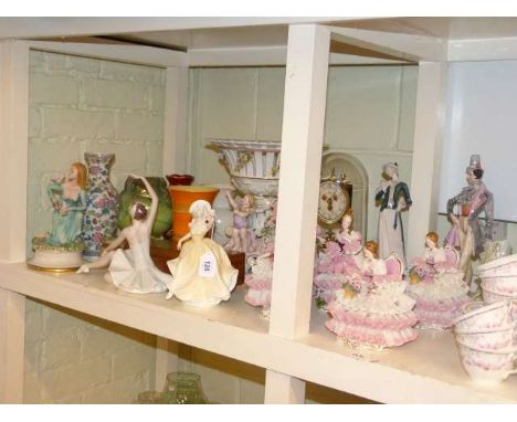 Royal Dux ballerina, Coalport figure, Continental figures, Shelley vase, Maling vase, anniversary clock and miscellanea