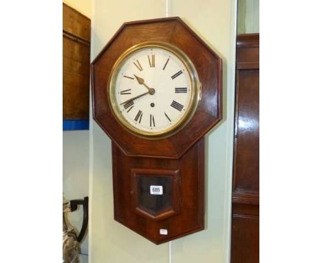 Mahogany cased drop dial wall clock, 8 inch dial