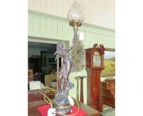 Metal lady figure table lamp with torch shade