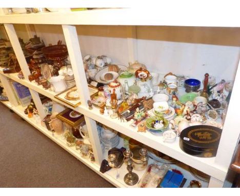 Dutch wall clock, wood ornaments, Wellington china tea service, ornaments, china and glass