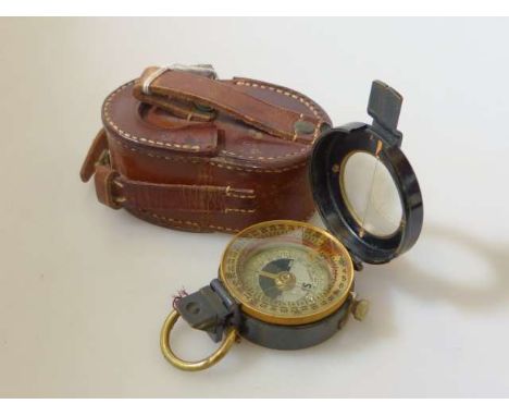 J.H. Steward lacquered brass compass in a leather case