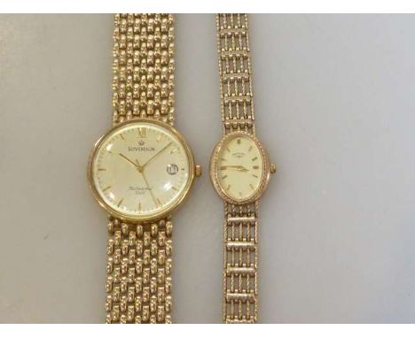 Sovereign 9ct gold gentleman's wristwatch with hallmarked clasp; and a Rotary 9ct gold lady's wristwatch with hallmarked clas