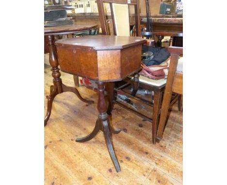 19th Century mahogany sewing box on pedestal tripod base