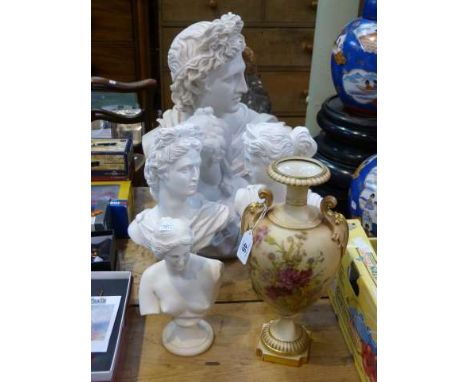 Royal Worcester vase together with five classical busts (6)