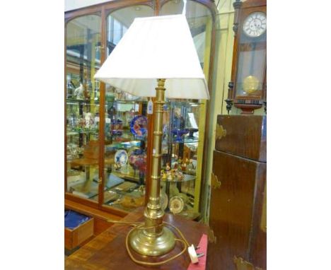 Satin brass column table lamp