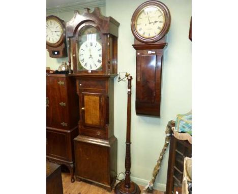 Oak and mahogany cased 30 hour longcase clock, 13 inch painted arched dial. 223cm