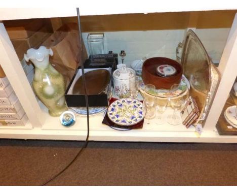 Aynsley Somerset jar, Worcester Christmas plates, Caithness glass paperweight, cutlery, glassware, etc
