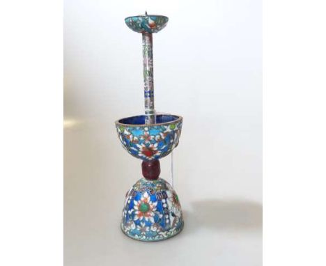 Oriental enamel pricket stick, signed