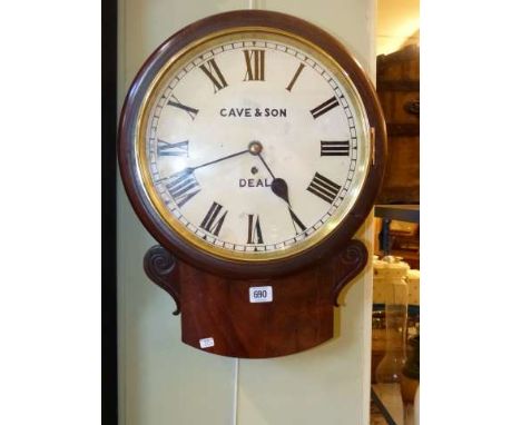 Victorian mahogany cased fusee drop dial wall clock, 11¼ inch circular dial signed Cave & Son, Deal