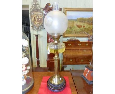 Victorian brass column oil lamp