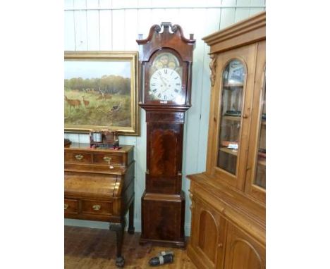 Mahogany eight day longcase clock, 13 inch arched painted moon phase dial, signed Thomas & Co, Bilston. 237cm