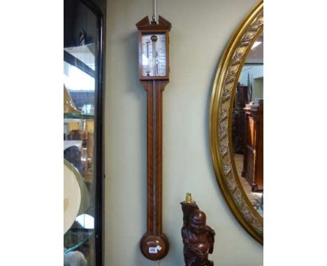 George III style mahogany stick barometer, signed Comitti, Holborn