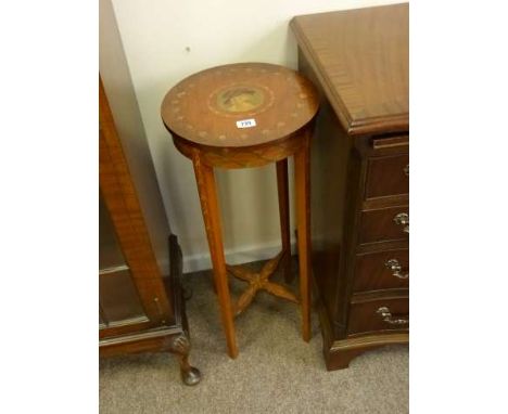 Portrait and floral painted satinwood circular plant stand in Edwards & Roberts style
