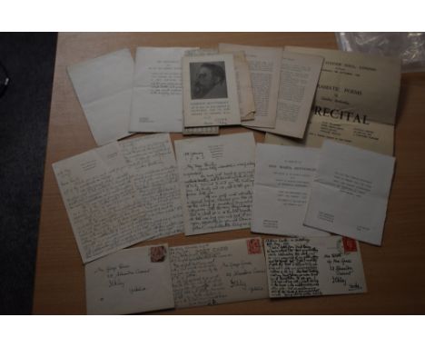 Manuscript and Ephemera. Gordon Bottomley interest. A small selection of hand-written letters, postcards, and printed ephemer