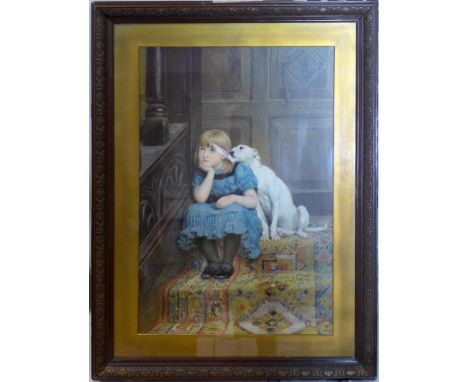 After Briton Riviere, 'Sympathy' (girl and dog), lithograph, framed and glazed, 65 x 44cm 