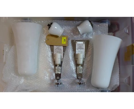 A pair of Venini, Italian, white glass mounted wall lights, H: 35cm, W: 16cm, 'Argea' model 