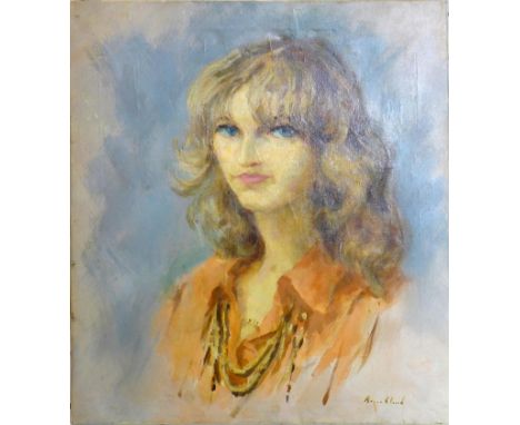 20th century school, portrait of a lady, oil on canvas, indistinctly signed lower right, 61 x 51cm 