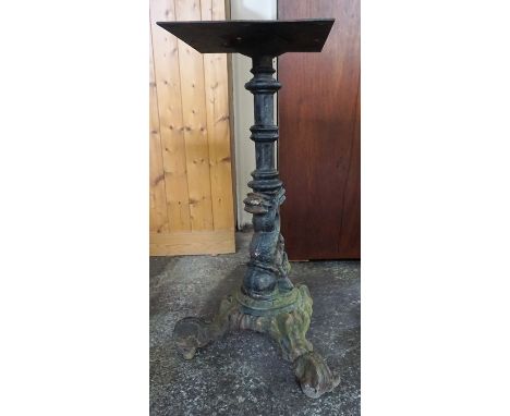 A Cast Iron Pub Table Base, Probably from a Manchester foundry, raised on shaped tripod feet, 68cm high, 28cm wide, 