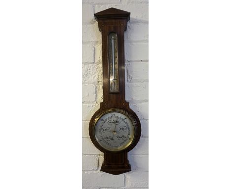 A Mahogany &amp; Line Inlaid Barometer By Redfern,s Sheffield, with a silvered thermometer guage and dial, 71cm high