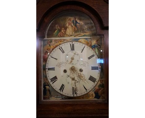 A Georgian Oak Eight Day Longcase Clock, Signed W. Rutherford Hawick, with a 12 inch painted dial depicting the four seasons,