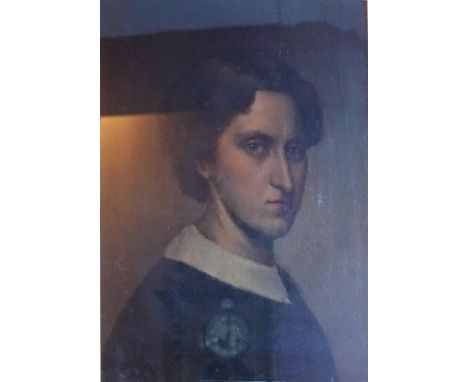 British School 19th Century "Portrait of a Female" Oil on Canvas, 48 x 37cm, in a gilt gesso frame, restored to verso with a 