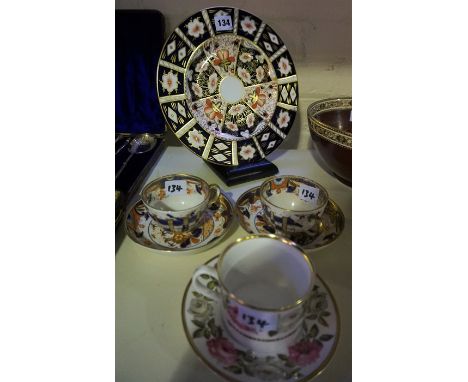 A Royal Crown Derby Imari Pattern Bone China Plate, 27cm diameter, also with a a pair of Victorian Chinese export cups and sa