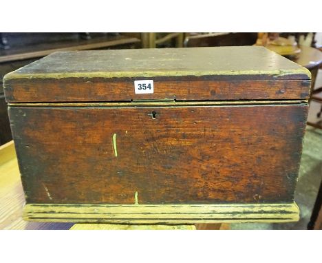 A Victorian Pine Tool Box, In the form of a blanket chest, 30cm high, 53cm wide, 30cm deep
