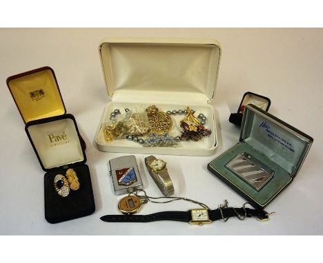 A Large Quantity of Costume Jewellery, to include brooches, wristwatches, necklaces etc, also with some vintage lighters