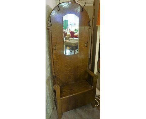 A Vintage Oak Hall Stand, with a hinged seat, 185cm high, also with an oak gateleg table, a Victorian footstool and a vintage