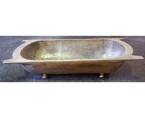 A Pine Dough Trough/Planter, with fibre glass lining to interior, 26cm high, 112cm long  