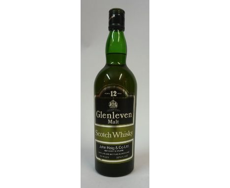 Glenleven 12 Years Old Malt Scotch Whisky, Distilled and bottled by John Haig &amp; Co Ltd, Markinch Scotland, 70 proof, 26 f
