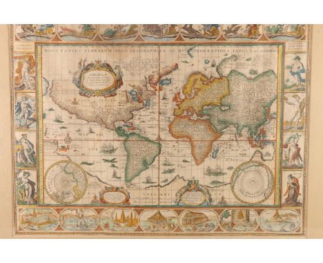 World map after GUILIELMO BLAEUW titled 'Nova Totius Terrarum Orbis Geographica AC Hydrographica Tabula', with decorative sur