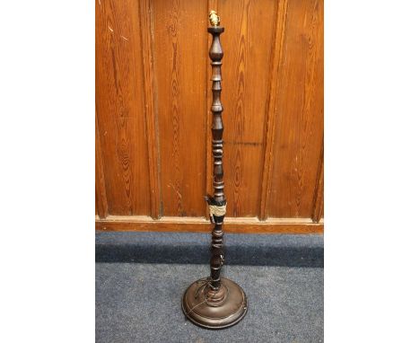 Eastern hardwood standard lamp, 153cm, with white shade. 