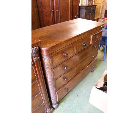 Victorian mahogany Scotch chest, with ribbed quarter columns on turned feet, 114 x 124 x 58cm. 