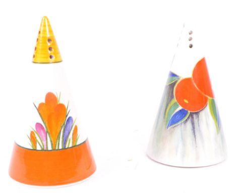 Clarice Cliff -&nbsp;A pair of&nbsp;hand painted&nbsp;sugar sifters by&nbsp;Clarice Cliff. Includes&nbsp;'Crocus', the other 