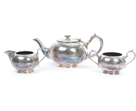 Walker &amp; Hall - A collection of silver plate Art Deco style part tea service including teapot, milk jug and sugar bowl. M