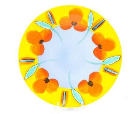 Alan Clarke for Poole Pottery - Flowers - a large painted decorative charger / plate with vibrant painted florals / poppys&nb