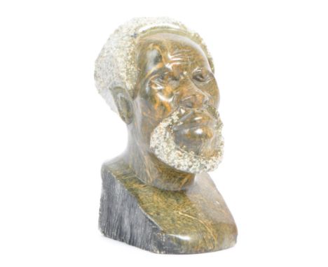 A vintage late 20th century African stone soap carving of a male bust. 'Uncle Tom' purchased in Zululand&nbsp;KwaZulu-Natal.&