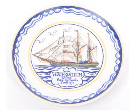 Poole Pottery - a&nbsp;circa 1975&nbsp;Poole pottery `Waterwitch` circular plate. Hand painted by Karen HIckisson, decorated 