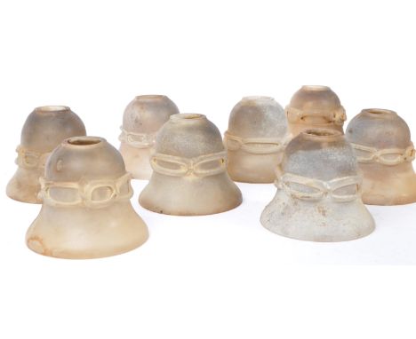 Early 20th century clear frosted glass ceiling light shades.&nbsp;Consists of a matching set of thirteen bell shaped shades w