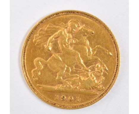 A 1900 Queen Victoria 22CT gold half sovereign, struck in the last year of the Queen's reign, and issued by the Royal Mint. T