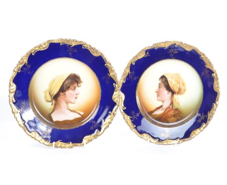 Early 20th century circa 1900s Rosenthal German porcelain display cabinet plates. With side portrait study to centre, with co