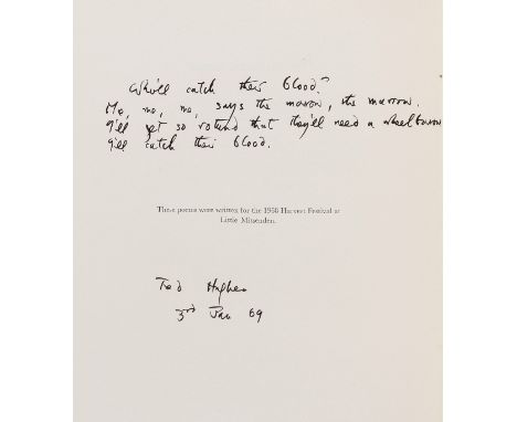 Hughes (Ted) Five Autumn Songs for Children's Voices, number 16 of 37 copies signed by the author, with a verse in manuscript