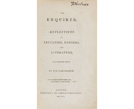 NO RESERVE Thomas Woolner's copy.- Godwin (William) The enquirer. Reflections on education, manners, and literature. In a ser