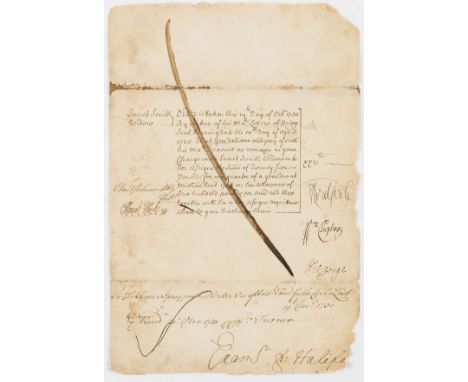 Walpole (Sir Robert, first Earl of Orford, Prime Minister, 1676-1745) Treasury document authorising payment of £25 pension to