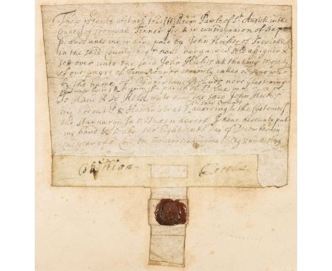 Cornish Tinner.- I, William Pawle of St Austell, Tinner, has sold to John Hickes for six pounds "all that my moyety of one pa