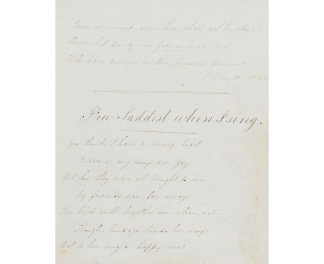 Poetry.- Gill (Miss, of Park Field House, Keighley, Yorkshire) Volume of poetry, manuscript, title and 86pp., 2ff. torn out a