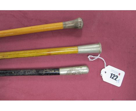 A St Johns Ambulance Brigade Swagger Stick, brass tip, 67cm long, a Brigg of London silver top style swagger stick brass tip,