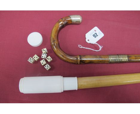 A Walking Cane Silver Tip on Handle,  ferrule concealing a hidden compartment R/No 419072, brass/steel tip, 90cm long, and a 